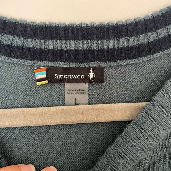 Smartwool Sweater Mens Large Blue Sparwood Crewneck Striped Wool Blend Pullover - Picture 3 of 5